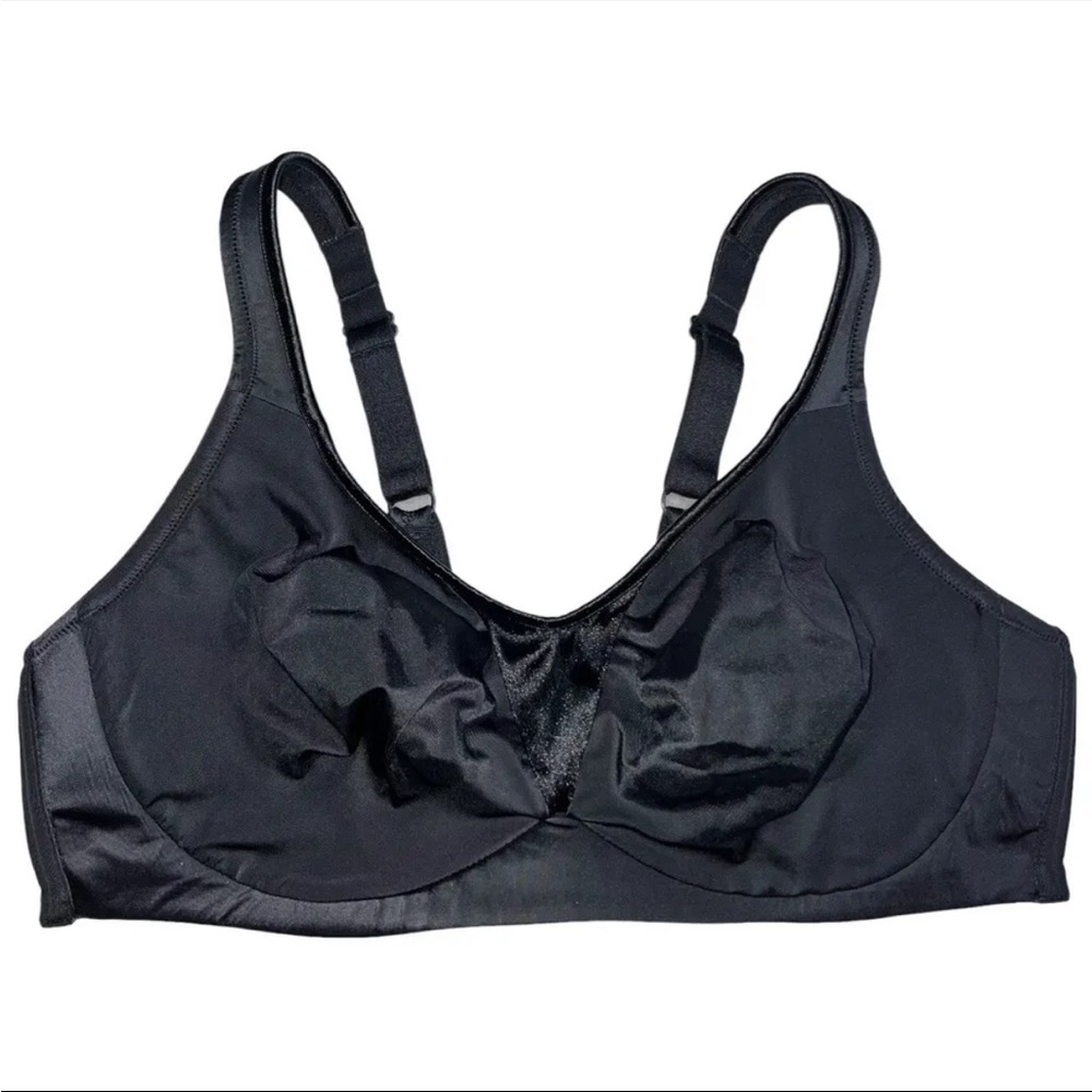Olga Warners Bra 38D Signature Support No Wire Free Black Satin Full Coverage